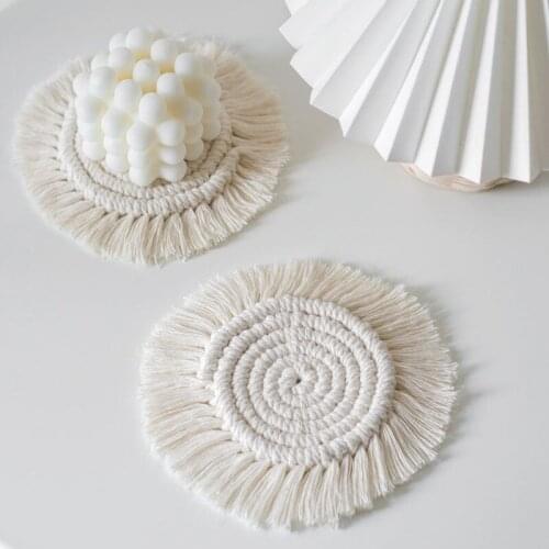 Creative Cotton Braid Table Placemats Coaster Handmade Macrame Cup Cushion Bohemia Style Non-slip Cup Mat Kitchen Gadget Sets
