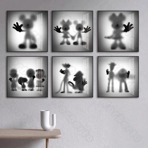 Creative Art Canvas Painting Poster Print Cartoon Little Men with Dark Gray or Black Shadows for Home Rooms Gallery Wall Decorat