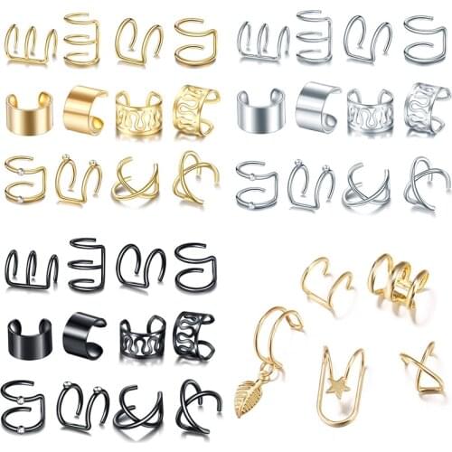 KSRA 2021 Fashion Gold Color Ear Cuffs Leaf Earrings for Women Climbers No Piercing Fake Cartilage Earring Accessories