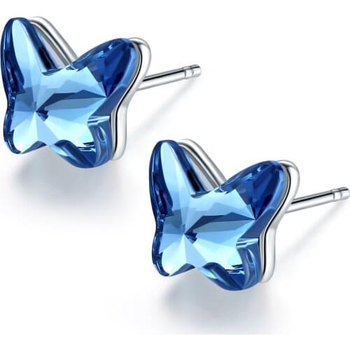 COCOM Hot Sale Blue Butterfly Lever Back Stud Earrings with Crystals from Austria Women Jewelry Birthday Gift for Best Friend
