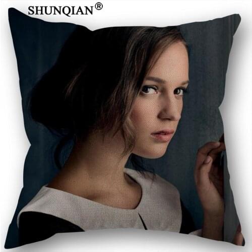 Linen Cotton Pillowcase Alicia Vikander Pillow Cover Home Textiles Decorative Pillowcase Customize Gift 45x45cm one side