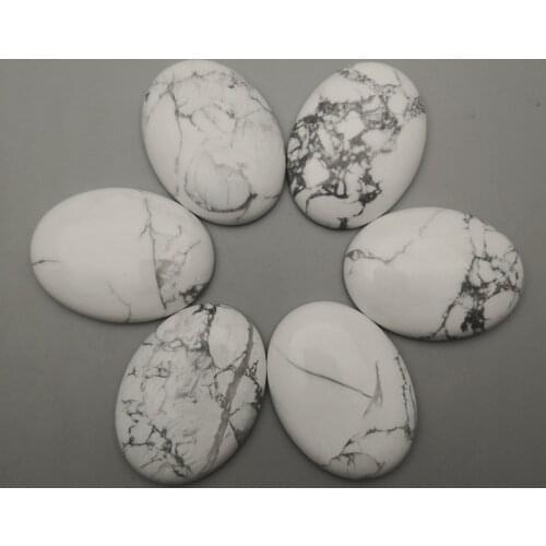 Fashion White Howlite Turquoises natural stone beads for Jewelry making oval cabochon 30x40MM 6pcs no hloe ring accessories