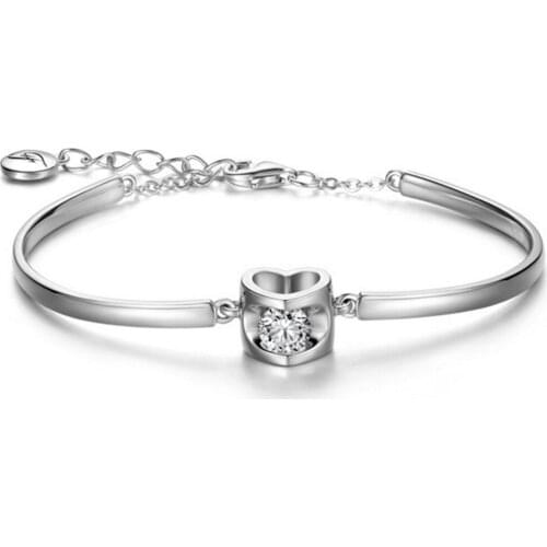 Hot Fashion Simple Hollow Heart Characters Silver plated Chain Bracelet Luxury Crystal Bangle Bracelet For Women