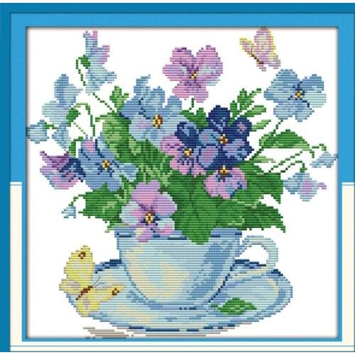 Morning flower Cross Stitch set Canvas Fabric 14CT DMC Embroidery Needlework Printing pattern Cross-stitch Kit Floral Style