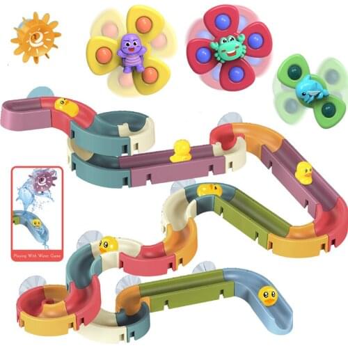 Wall Suction Cup Bathtub Baby Play Water Games DIY Kids Bath Toys Marble Race Run Track Bathroom for Children Rattles Mobiles