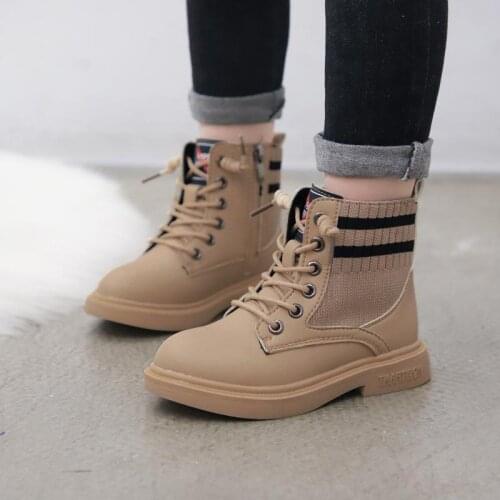 Autumn Winter Girls Boots Warm Leather Boots Children High Martin Boots Boys Fashion Woven Shoes Kid Leather Casual Sports Shoes