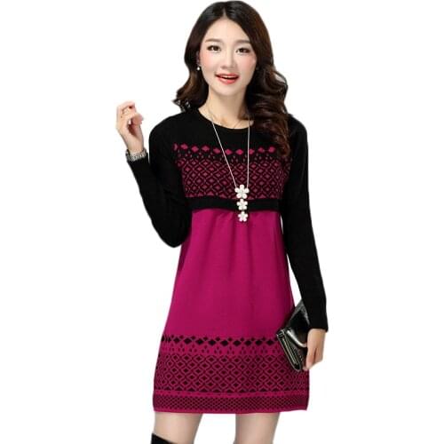 Autumn Winter Women Sweater Korean Medium Long Plus size 3XL Loose Winter Sweater Casual O-neck Long-sleeved Sweater Female Y89