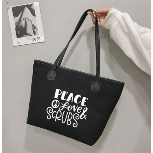 Peace Love Scrubs Doctor Nursin Funny Printed Tote Bag Work Bag Gift for Doctor Nurse Women Handbag Beach Bag Purse Dropshipping