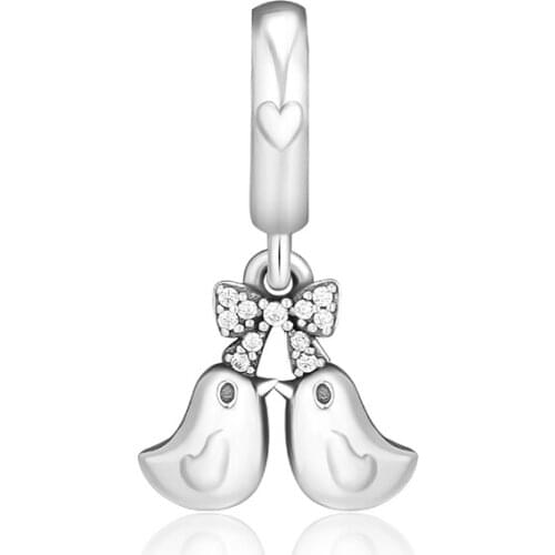 Fandola Love Birds Couple Charm 925 Sterling Silver Sweetheart Dangle Fit Charms Bracelet & Pendant Necklace for Jewelry Making