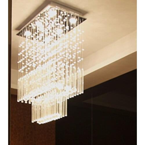 Simple Duplex House Living Room Crystal Chandelier Rectangular Restaurant Crystal Light Store Box Conference Hanging lamps