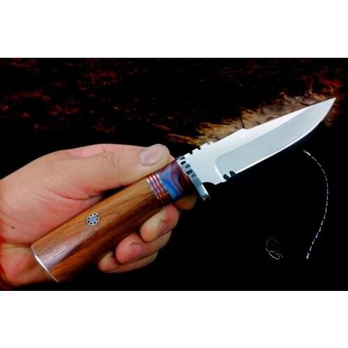 Fighting frenzy Straight fixed Knife Steel+yellow wood handle self-defense fruit portable tactical survival hunting knife a3061