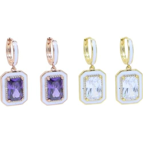 Luxury Big Zircon Stone Women Drop Earring Wedding Bridal Purple White CZ Earring Party Delicate Girl Gift Fashion Jewelry