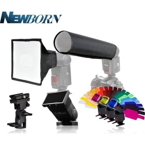 15 x 17cm Flash Diffuser Softbox+B Type stand+Snoot +20 colour Gels Filter Card+Honeycomb Grid for Canon Nikon Yongnuo Godox