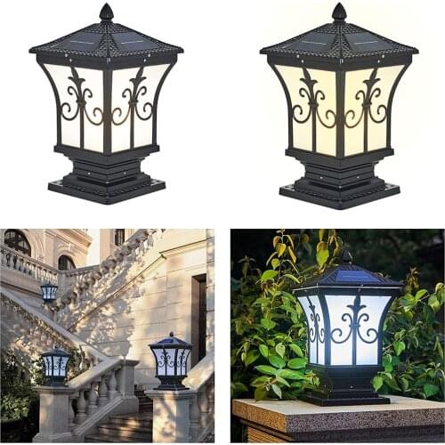 LED Solar Pillar Lantern Light Retro Lantern Waterproof Outdoor Column Head Night Light For Garden Fence Landscape