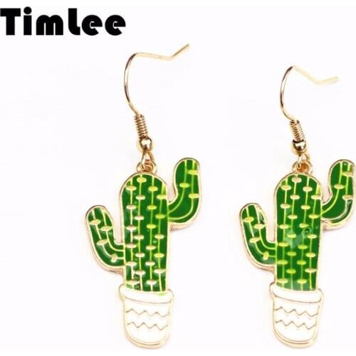 Timlee E078 Free shipping Summer Sweet Pineapple Cactus Drops Of Oil Alloy Dangle Drop Earrings Wholesale