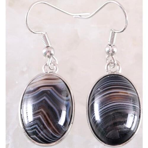 Drop Earrings for Women Natural Black Veins Onyx Oval CAB Cabochon Stone Beads Dangle Earring Jewelry Gift 1Pair U432
