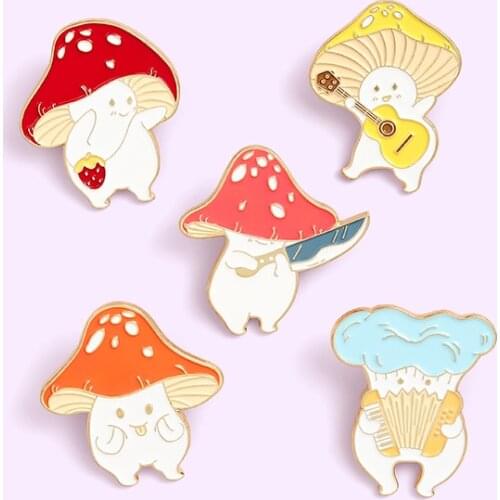 Cute Mushroom Enamel Pin funny guitar accordion Brooch Bag Clothes Lapel Pin Sasha Away Badge Cartoon Jewelry Gift For Kids