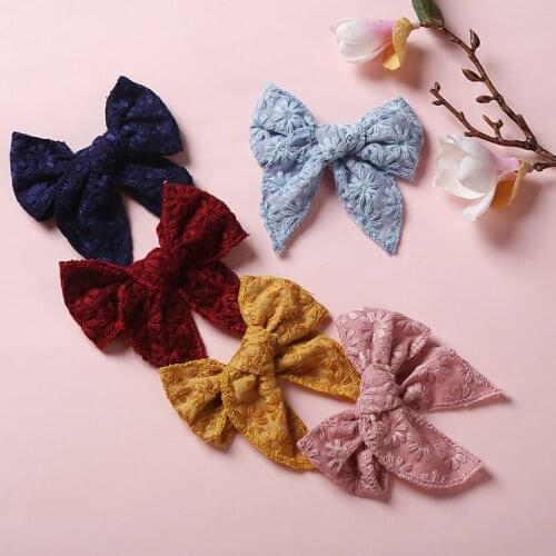 1pcs New Embroidery Bows Hair Clips For Girls School Girls Linen Cotton Knotted Hairpins 5 Colors Fabric Hair Accessories
