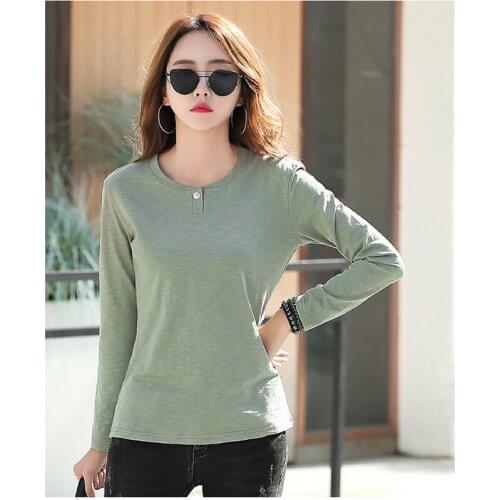 2019 spring and summer thin female long-sleeved t-shirt round neck solid color shirt middle-aged cotton womens clothing A218