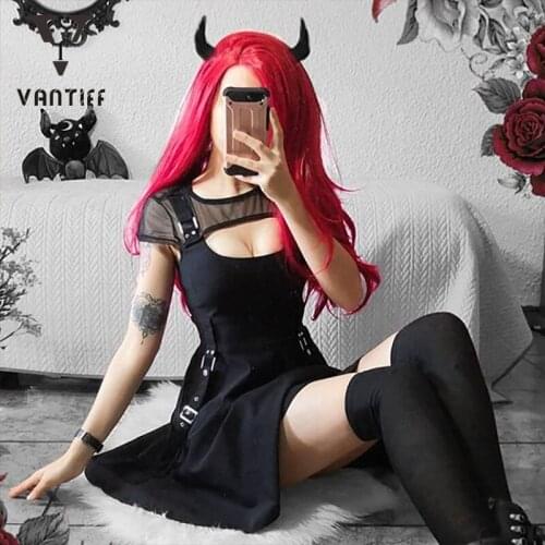 Women Skirt Palace Skirt Punk Girls Kilt Dark Black Mesh Breathable Stitching Dress Summer Perspective Open Back Girl Philabeg