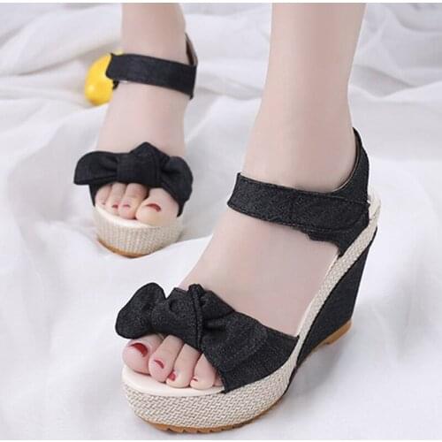 2021 New Designer Denim Sandals Women Sandals High Quality Wedges High Heels Peep-Toe Platform Shoes Woman Thick Bottom Sandals