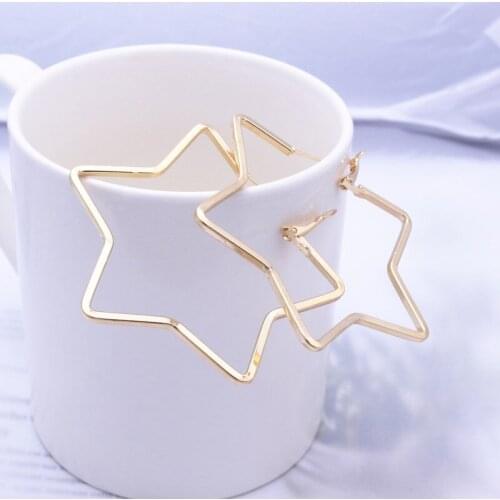Simple Hollow Big Star Stud Earrings for Women Earrings Wholesale Punk Gold Color Oorbellen Brincos de gota Feminino