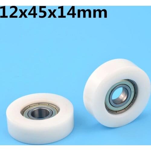 1Pcs 12x45x14 mm Nylon Plastic Wheel With Bearings Flat miniature pulley POM Hard bearing