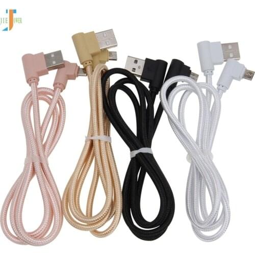 100pcs/lot Micro USB Cable Fast Charger USB Cord 90 degree elbow Nylon Braided Data Cable for iphone XR XS 8 Samsung S6 Sony C3