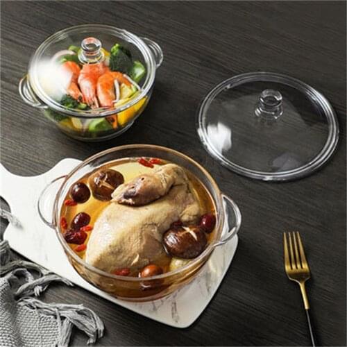 1L/1.5L Transparent Glass Pot For Soup Household Large Glass Bowl With Lid Kitchen Soup And Dessert Water Stew Bowls