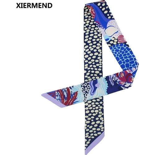 2018 Silk World Underwater World Turtle Fish Scarf Womens Tied Bag Handle Ribbon Shawl Scarf head skinny scarves