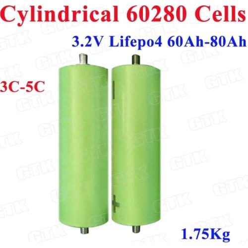 8pcs Cylindrical 60280 Lifepo4 3.2v 60Ah 65Ah 70Ah 75Ah 80Ah 3C-5C rate for diy 12v 24v power tools trike motorcycle Battery