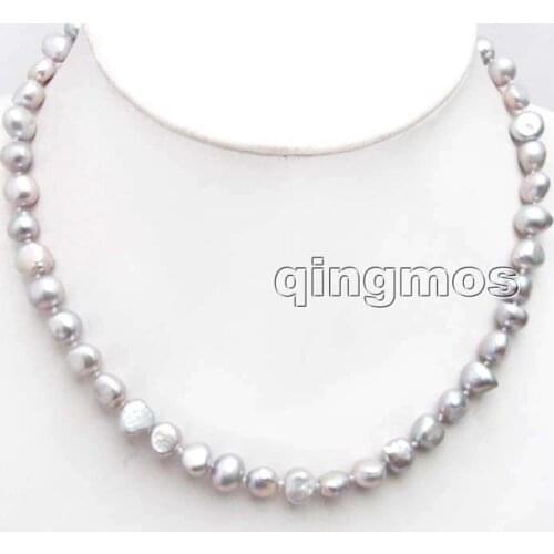 Big 8-9mm Gray Baroque Natural Freshwater Pearl Necklace 17''-nec6140 Wholesale/retail Free ship