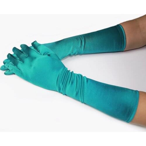 Teal Long Satin Finger Gloves Bridal Dance Green Gloves For Special Occasion Evening Party gelinlik eldiveni