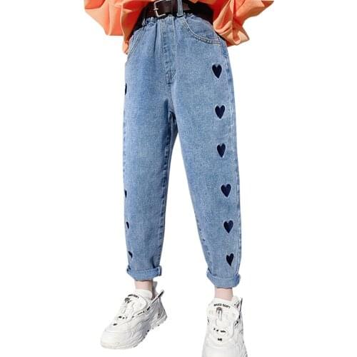 Jeans Girl Heart Pattern Childrens Jeans For Girl Spring Autumn Kids Jeans Casual Style Childrens Jeans Clothes 6 8 10 12 14