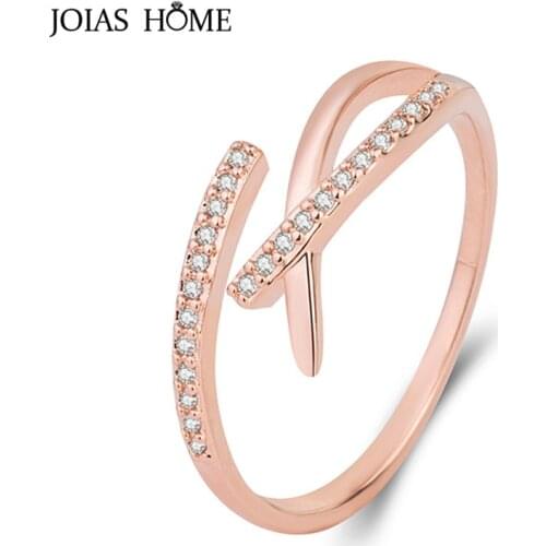 JoiasHome Resizable Ring for Women Cross Silver 925 Jewelry Trendy Simple style Fine Jewelry Rose Gold Color Female Gifts Party