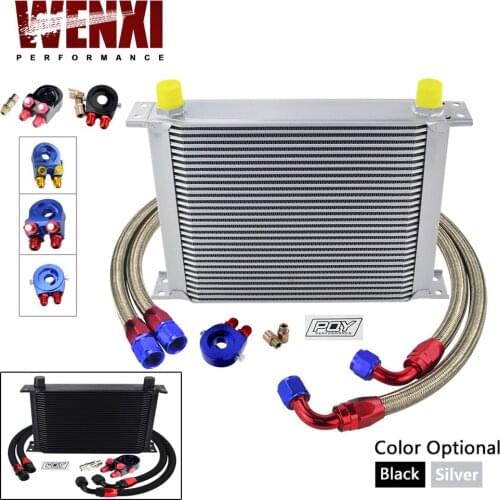 AN10 Oil Cooler Kit 30 Rows Oil Cooler Kit + Oil Filter Adapter + Stainless Steel Braided Hose With WX Sticker+Box