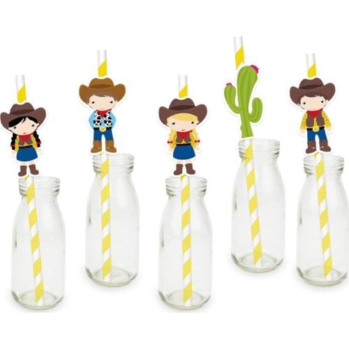 Cowboy and Cowgirl Straw 25PCS For Paper Straws Birthday Decoration Party Festive Supplies Paper Drinking Straws Event Supplies