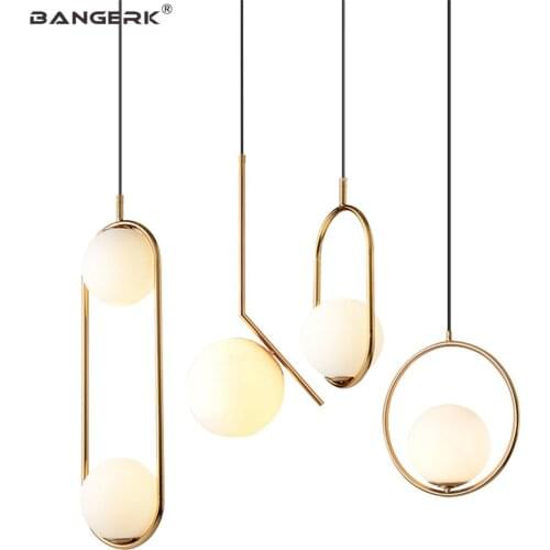 Creative Circle Glass Hanging Lamp Loft Modern LED Pendant Light Iron Gold Dining Room Home Decor Lighting Fixtures Hanglamp