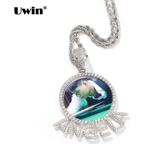 Uwin Custom Name Photo Pendant Necklaces DIY Pictures Pendants Cubic Zirconia Hiphop Jewelry Copper Micro Paved CZ Cuban Chain