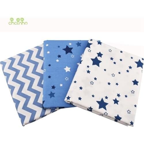 Chainho 3pcs/Lot,Twill Cotton Fabric,Blue Star Patchwork Cloth,DIY Sewing Quilting Fat Quarters Material For Baby & Children