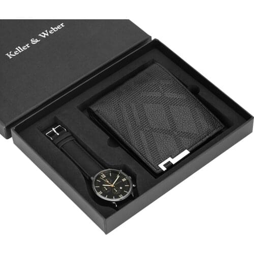 Watch Wallet Set Men 3ATM Date Display Watch for Son Dad Husband Boyfriend Wallet Anniversary Day Birthday Gift Set Reloj