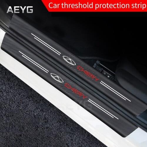 Carbon Fiber Car Door Sill Guard Protective Leather Stickers Vinyl Decals For Chery Fulwin QQ Tiggo 3 4 5 7 PRO 8 T1 A1 A3 A5