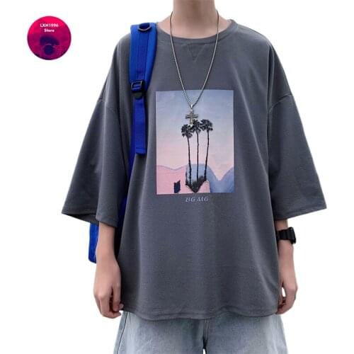 2021 New Fashion Mens Harajuku Hip-hop O-Neck Loose Breathable Short Sleeve Tops Casual Streetwear Printed Black T-shirt