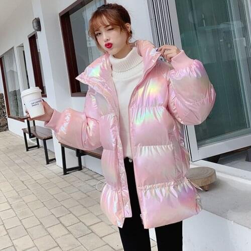 New bright medium length cotton padded coat Korean loose thickened bread jacket