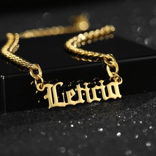 Personalized Name Necklace Old English Custom Nameplate with Cuban Link Chain 18k Gold Plated Stainless Steel Jewelry Necklaces