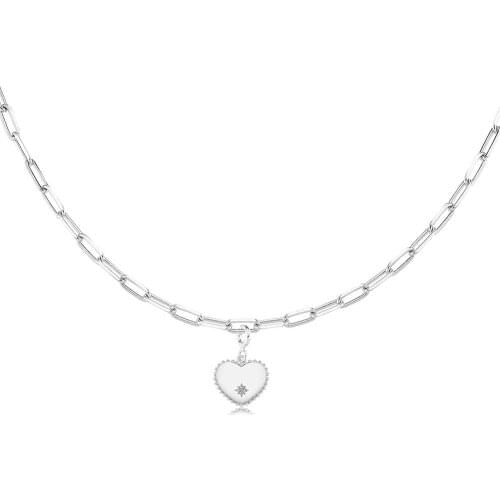 Valori Jewels Cosmic Heart, Zirconia Gemstone, Rhodium Plated, Sterling Silver Charm Necklace