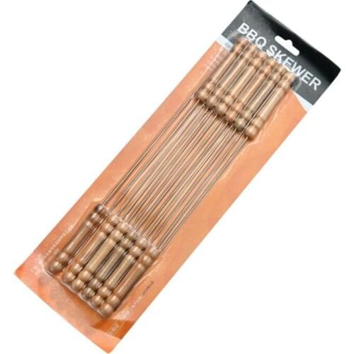 Practical 12pcs Stainless Steel Barbecue Stick With Wooden Handle 30cm Round Stick With Gourd Wooden Handle Twisted Metal