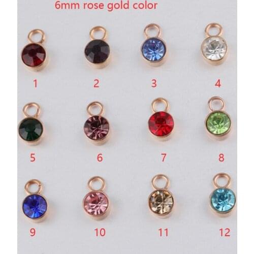 12Pcs/Lot Stainless Steel Crystal Birthstone Charms For Jewelry Making Rose Gold Women Necklace Pendant Keychain DIY Accessories