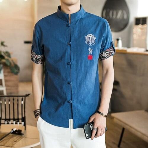 Chinese Shirt 2020 News Summer Embroidery Tangsuit Wushu Male Clothes Vintage Style Traditional Chinese Clothing for Men