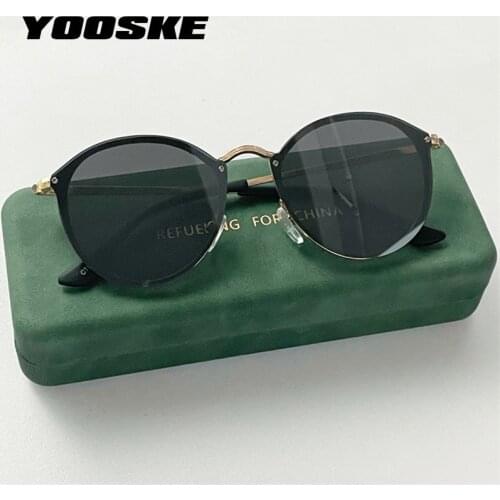 YOOSKE Brand Round Sunglasses Women Vintage Rimless Sun Glasses Shades Men Retro Coating Mirror Eyewear UV400